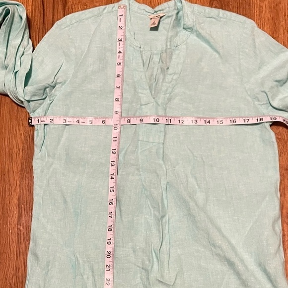 L.L. bean 100% Linen V-Neck Hi-Lo Tunic Top Light Turquoise Teal Blue - Picture 11 of 11